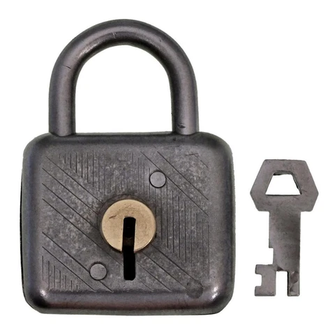 Vintage Padlock - Steel Case Padlock with Key c.1920's-40's - P598 Cover