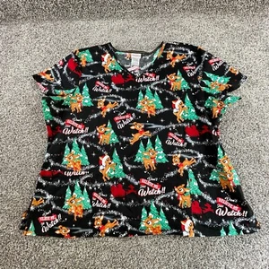 Rudolph Shirt Women 3XL XXXL Black Christmas Scrubs Nurse Uniform Work Wear - Picture 1 of 7