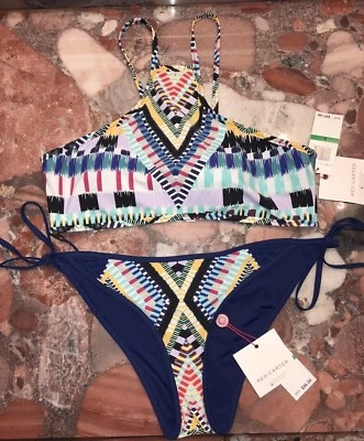 Conjunto de traje de baño bikini de cuello alto azul azteca RED CARTER 2 piezas para mujer L nuevo con etiquetas Foto 1 de 4