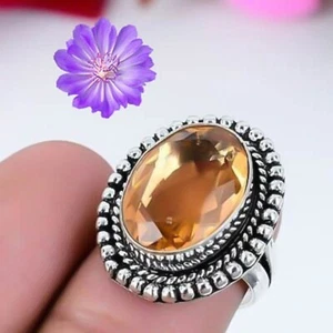 Yellow Citrine Gemstone 925 Sterling Silver Ring Handmade Jewelry Ring For Gift - Picture 1 of 2