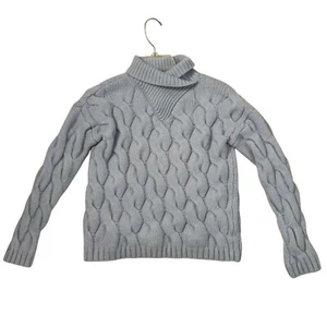 Haven Blue Cashmere Chunky Cable Knit Shaw Cowl Neck Sweater Long Sleeve XS - Picture 1 of 16