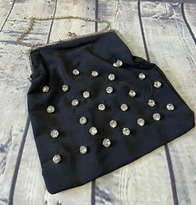 Vintage Evening Bag |1950s Vintage Black Chunky Diamante Evening Bag Mid Century - Picture 1 of 6