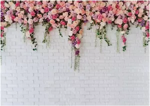7X5Ft Vinyl White Brick Wall Flowers Backdrop Mother'S Day Wedding Bridal Shower - Picture 1 of 12