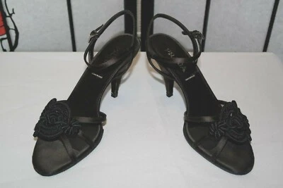 PRADA Chocolate Satin Flower Applique Accent Ankle Strap 3.5" Heel 36.5 US 6.5 - Image 1 of 4