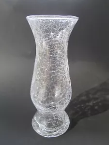 Vtg. 8" CRACKLE GLASS VASE Clear w/ Heavy Base - Picture 1 of 6