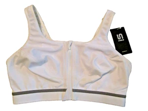 SYROKAN Womens Sports Bra White High Impact Support Front Zip Wireless Size 32DD - Picture 1 of 9