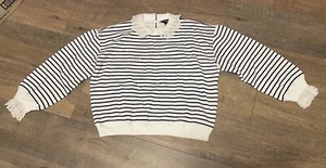 J.Crew Lace-Collar Cotton Poplin Top In Stripe, Size L Blue & White Pullover - Picture 1 of 9