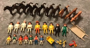 Vintage 70's Playmobile Lot Of 38 People, horses, Cows & accessories - Picture 1 of 2