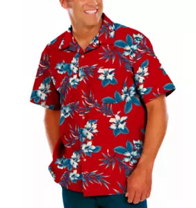 Blaue Generation roter Hibiskusdruck hawaiianisches Taschencamp Shirt Erwachsene 2XL - Bild 1 von 7