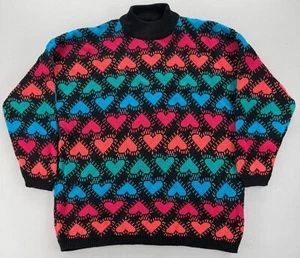 Vintage STEFANO INTERNATIONAL Multicolor Hearts Sweater Size L Acrylic Knitted - Picture 1 of 15