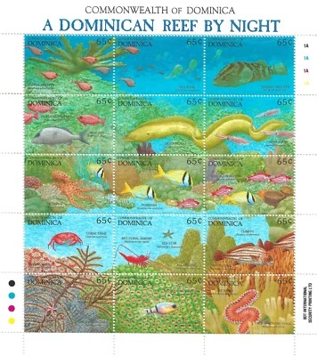 Dominica Scott 1478 Night Reef Marine Life VF MNH Miniature Sheet FISH - Image 1 of 4