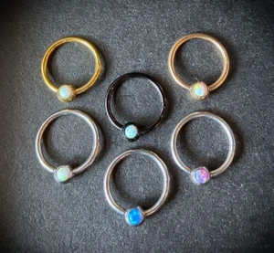 1pc Opal Ball Hinged Segment Ring Septum Clicker Captive Bead Helix Cartilage - Picture 1 of 19