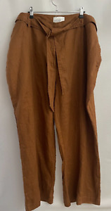 Commonry Pure Linen Ladies Wide Leg Brown Pants, Plus Size 22. Matching Belt