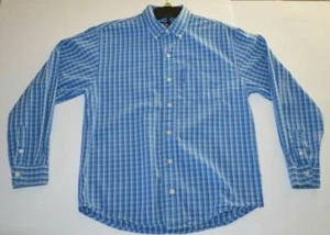 U.S. Polo Assn-Youth BOYS Med (12-14)-Blue Plaid-Button Down Collar-Long Sleeve - Picture 1 of 8