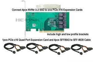 Quad Port SFF8643 Adapter(PCIe x16) and 4pcs SFF-8639 NVMe U.2 Cables - Picture 1 of 1