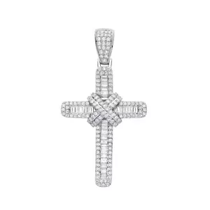 18ct White Gold 2.00ctw Baguette & Brilliant Claw Set Cross Pendant - Picture 1 of 4