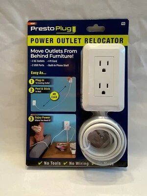 Presto Plug Power Outlet Extender Outlet Relocator w/ 2 USB Ports & 2 AC Outlets - Image 1 of 3