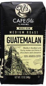 1 GUATEMALAN HEB Cafe Ole WHOLE BEAN Medium Roast 100% Arabica 12 Oz BAG - Picture 1 of 3