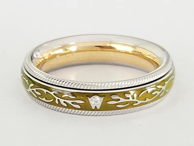 Anillo giratorio Wellendorff Mikimoto diamante esmalte verde oliva oro blanco 18k talla 53 Foto 1 de 4