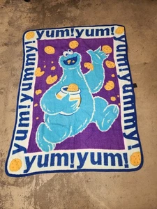 VTG Sesame Street Cookie Monster Fleece throw Blanket 58”x44” Yummy Room Decor👁 - Picture 1 of 15