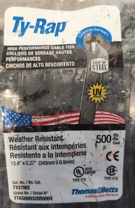 Thomas & Betts TY-RAP TY27MX 500/BAG 120lb 13" UV Black Nylon - Picture 1 of 4