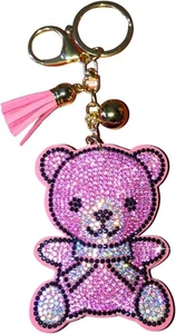 Popfizzy Pink Teddy Bear Key Chain, Rhinestone Keychain Accessories for Women - Picture 1 of 9