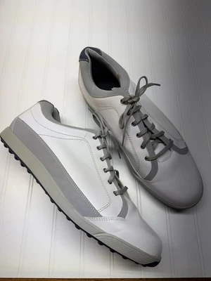 Zapatos de golf FootJoy Contour de cuero para hombre 14 W de ancho blanco gris sin clavos Foto 1 de 4