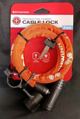 Schwinn Bicycle Lock Keyed 3ft Fabric Cover Steel Cable Lock Orange SW78962 NEW - Image 1 of 2