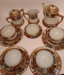 Vintage japanisches Teeservice 19 teiliges Set handbemalt Nippon - Bild 1 von 17