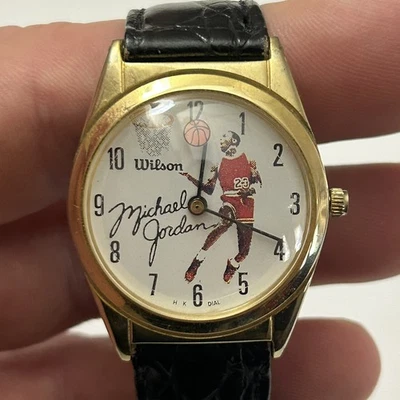 Reloj coleccionable Wilson Michael Jordan vintage con correa de cuero sin probar Foto 1 de 4