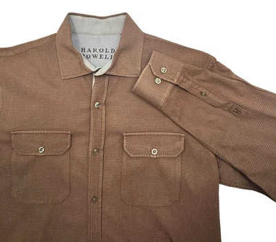 Vtg Harold Powell Houndstooth Oxford Dress Shirt Mens Sz M Brown Cashmere Blend - Image 1 of 4