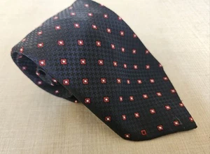 Corbata lavable vintage BHS azul marino con patrón de puntos de diamante rojo y blanco - Imagen 1 de 6