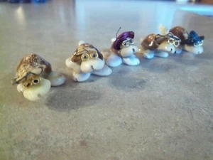 5 Shell Turtle Figurines Handmade Glasses Eyes Straw Hat Vintage Set of 5 - Picture 1 of 12