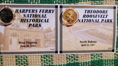 LOT OF # 2 GOLD STATEHOOD QUARTERS WEST VIRGINIA & NORTH DAKOTA NATIONAL PARKS - Image 1 of 4