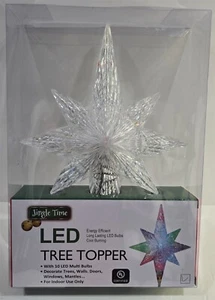 NIP 10-Light Multicolor 8-Point Star LED Christmas Tree Topper Jingle Time - Picture 1 of 7
