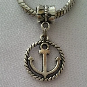 Silver Ship Anchor Nautical Slider Dangle Bead Fit European Style Charm Bracelet - Picture 1 of 4