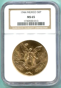 1944 MEXICO 50 PESOS 1.2 Oz. GOLD COIN NGC MS65 MS-65 SCARCE Older Holder !! - Picture 1 of 2