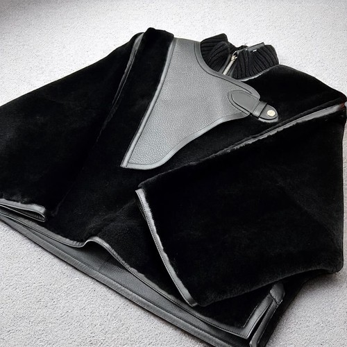 HERMÈS Giacca HERMES pelle di agnello pelle di cervo x agnello lontano cashmere nero taglia:34 donna