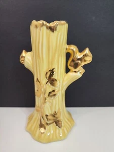 Jarrón vintage de cerámica Lusterware tronco de árbol ardilla dorada 22 quilates oro 6" - Imagen 1 de 10