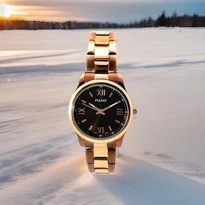 Montre-bracelet femme Pulsar PH8066 ton or rose cadran marron quartz japonais avec boîte - Photo 1/6