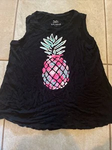 Girls Justice Black Pink Glam Pineapple Tank Top Shirt- Size 14/16- EUC! - Picture 1 of 10