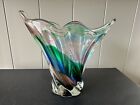 Rare Iwatso Hineri Japanese Multicoloured Cased Rainbow Art Glass Wing Vase 60S