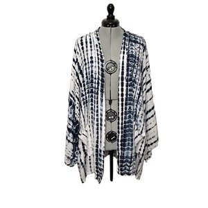Style Park 1 Indigo Blue/White Tie Dye Kimono w/Pockets OS - Picture 1 of 12