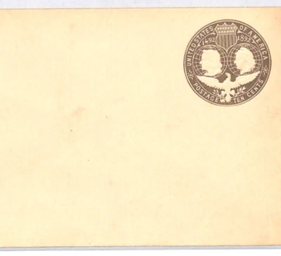 USA Postal Stationery 1893 *COLUMBUS* 10 Cents Slate Brown Envelope Unused XU61 - Image 1 of 4