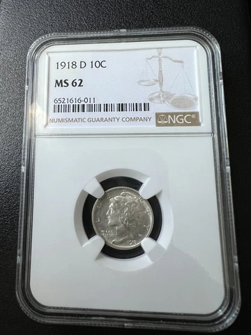 1918 D NGC MS62 Mercury 10c Silver Dime Cover