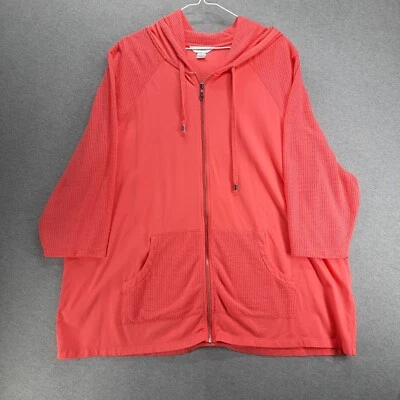CJ Banks Hoodie Womens 3X Orange Full Zip Mesh Sleeves & Pockets Drawstring Hood - Image 1 of 4