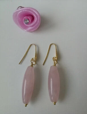 Orecchini in argento dorato con quarzo rosa naturale massiva - Immagine 1 di 2