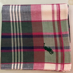 MAN HANDKERCHIEF GREEN PINK PLAIDS CLASSIC COTTON VTG POCKET ART SQUARE 17” #P39 - Picture 1 of 3