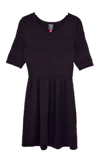 Vince Camuto Scoop Neck Fit And Flare Short Sleeve Textured Sweater Dress Sz M - Picture 1 of 5