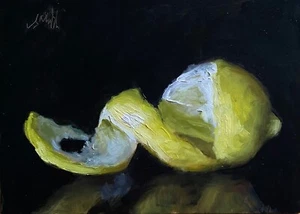Original Ölgemälde Geschälte Zitrone, Obststillleben. - Bild 1 von 5